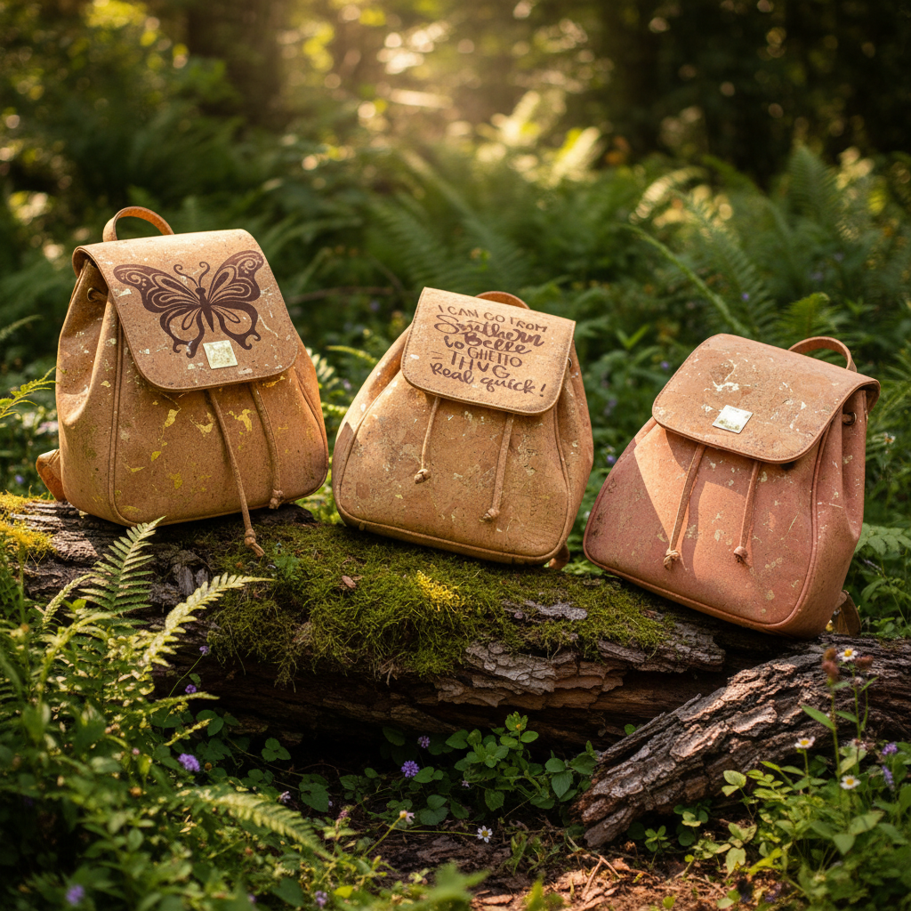 Cork Backpack Purses in Nature Setting