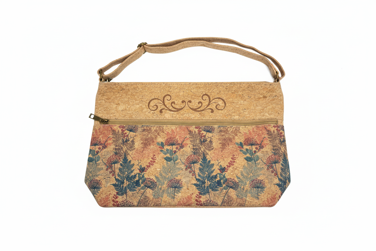 A stylish and spacious cork shoulder bag designed for everyday convenience. 