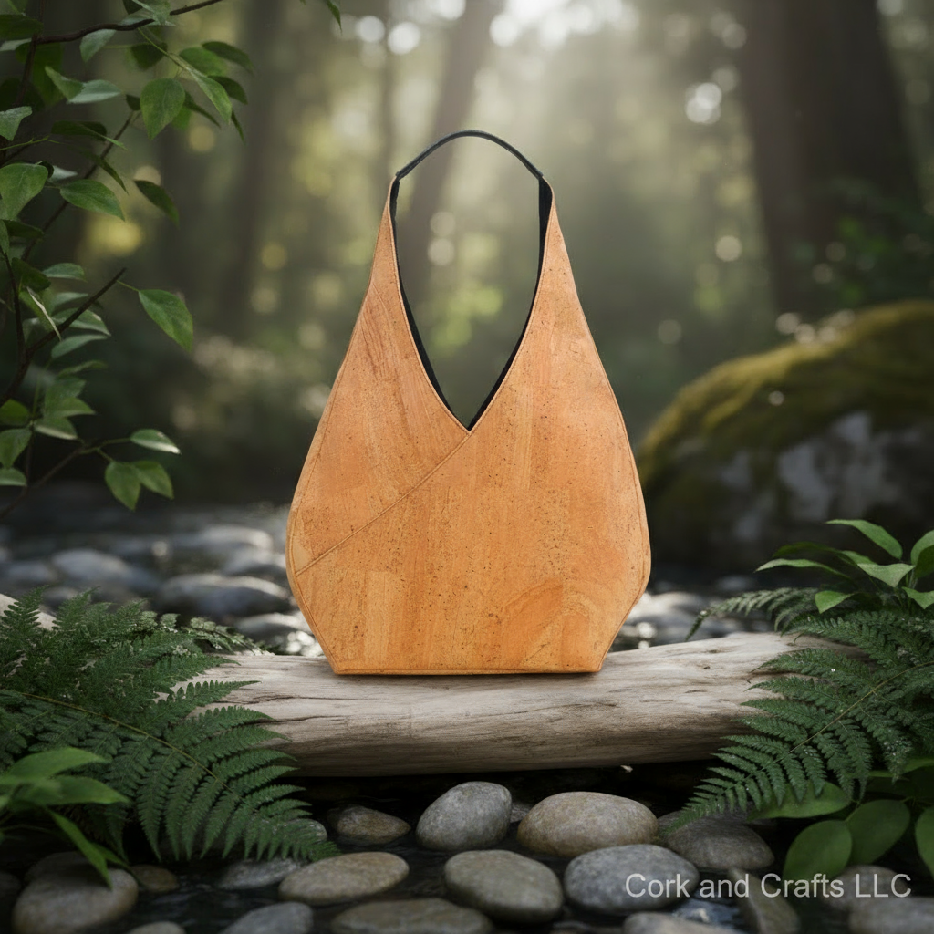 Minimalist beige cork tote bag front view with soft natural texture