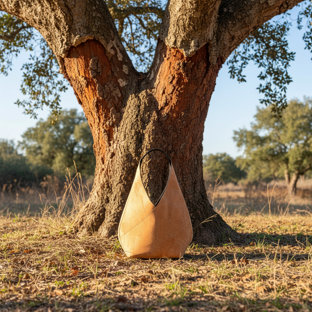 Cork bag with oak cork tree background