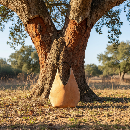Cork bag with oak cork tree background