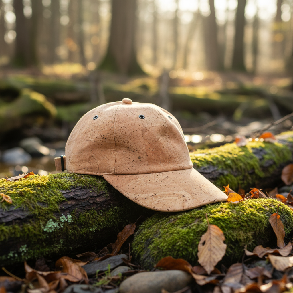 Natural cork unisex baseball cap front view with curved brim