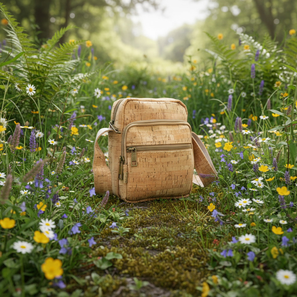 Cork crossbody bag in nature scene