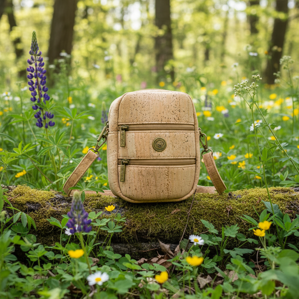 Cork crossbody bag in nature scene