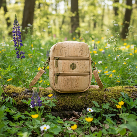 Cork crossbody bag in nature scene