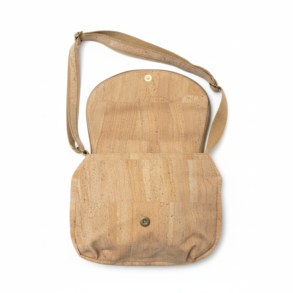 Cork crossbody bag on white background