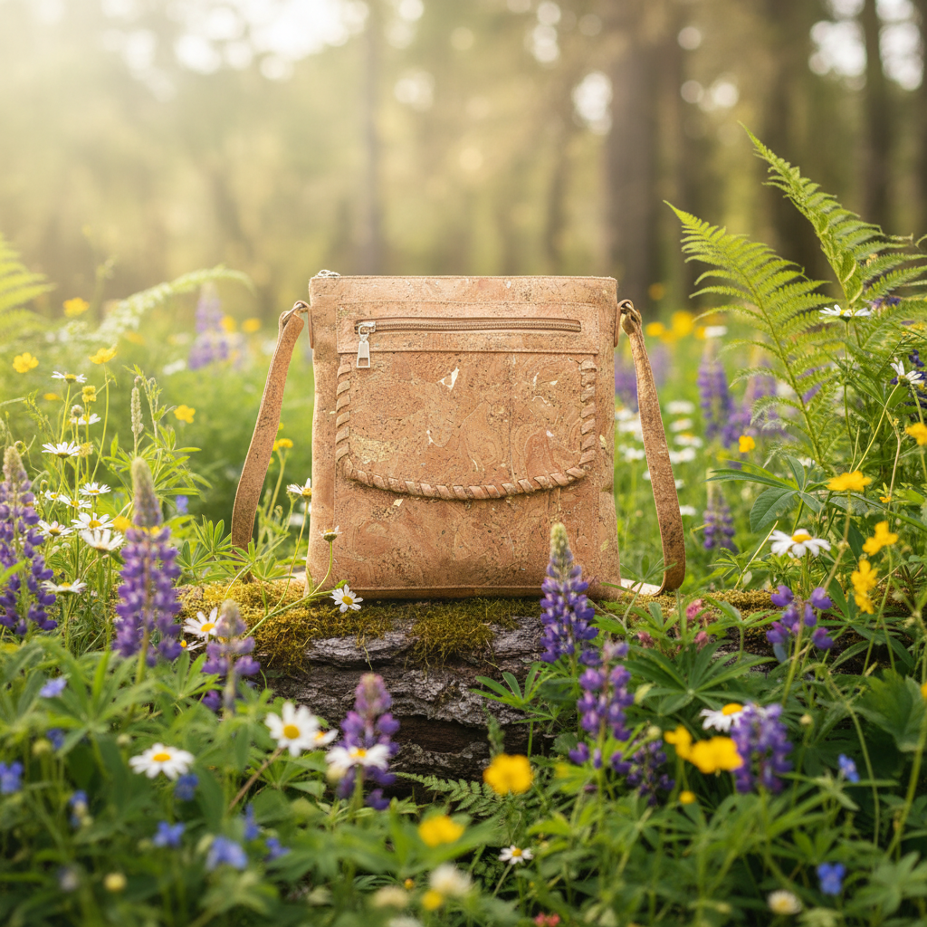 Cork crossbody bag with braided detail in nature