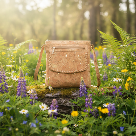 Cork crossbody bag with braided detail in nature