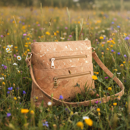 Cork crossbody bag with gold flecks in nature