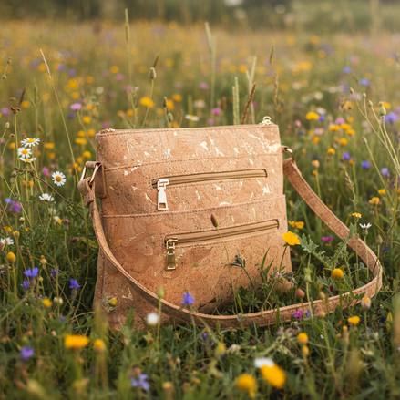 Cork crossbody bag with gold flecks in nature
