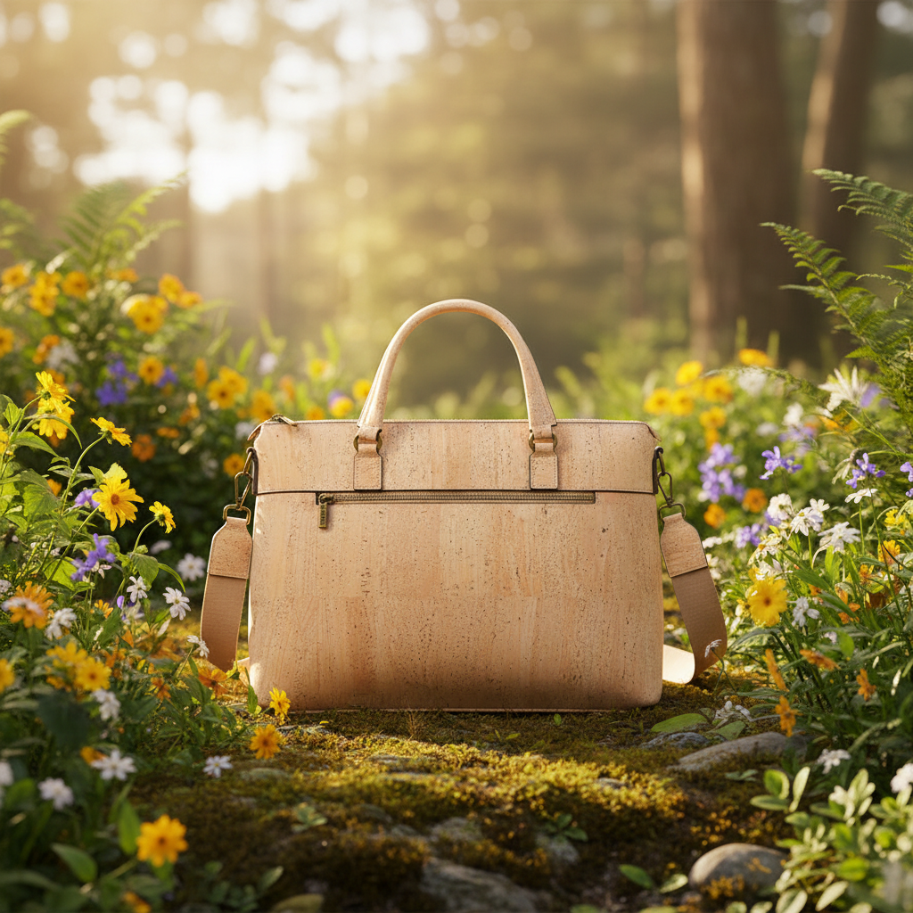 Cork handbag in nature scene