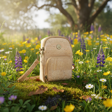 Cork phone crossbody bag in nature scene