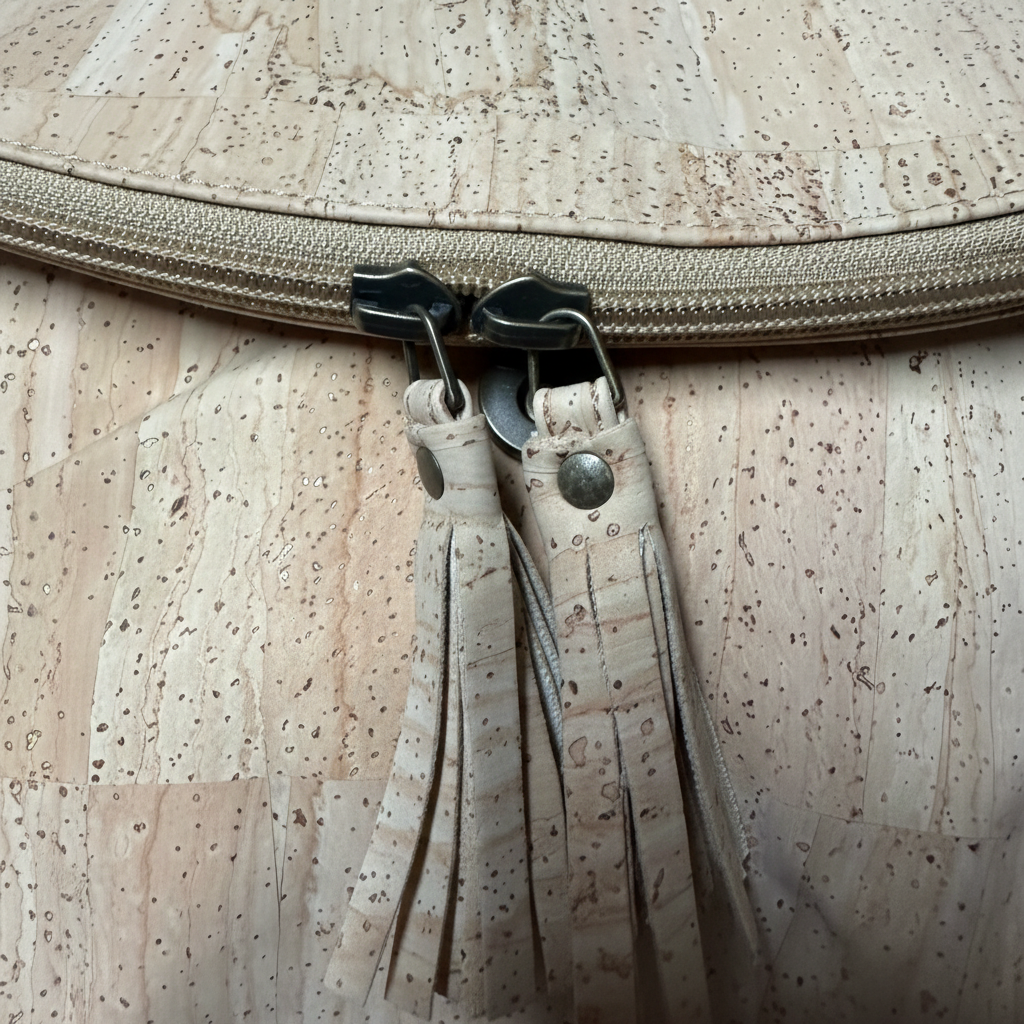 Cork purse zipper detail with improved lighting