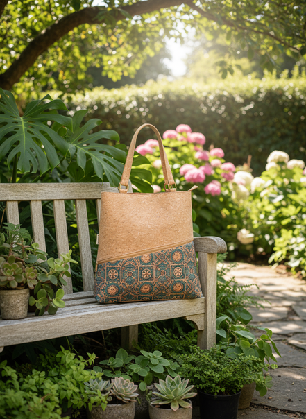 Cork tote bag in natural setting