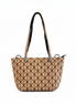 Stylish geometric design tote or shoulder bag with natural cork texture and large interior compartment for wallet, tablet, notebooks &amp; more.