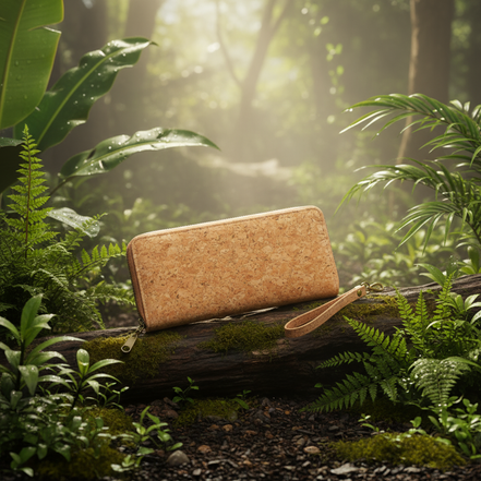 Natural Plains vegan cork wallet with zipper closure ‚Äî front view