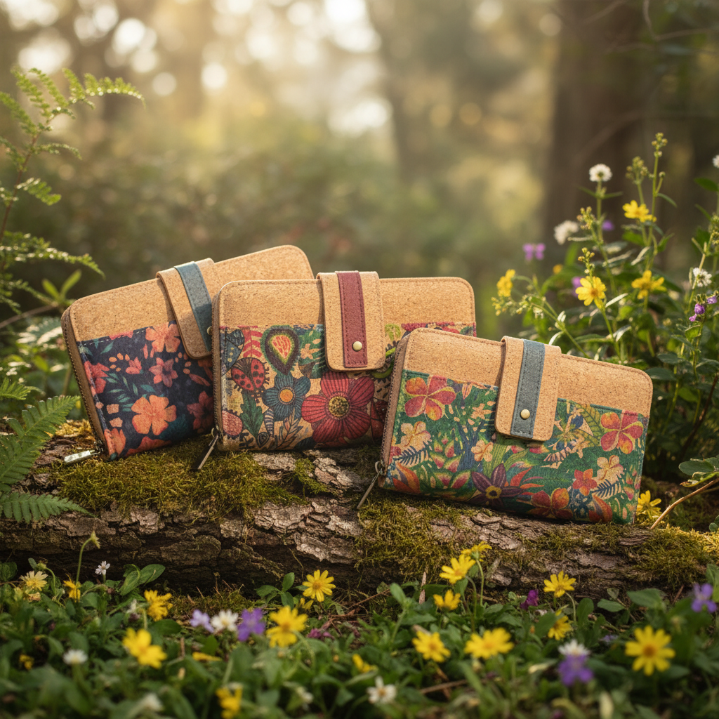 Floral Cork Wallets in Nature Scene