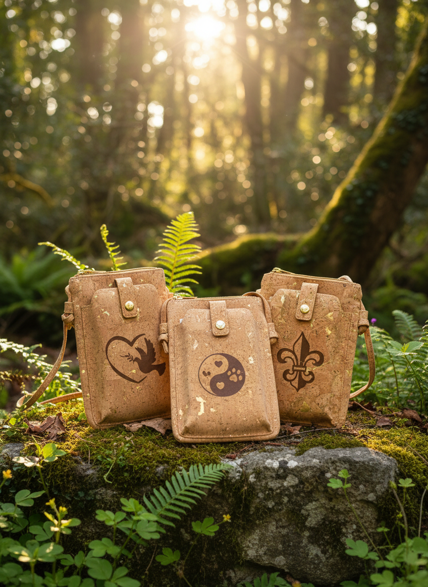 Gold Fleck Cork Phone Crossbody Bags in Nature Scene