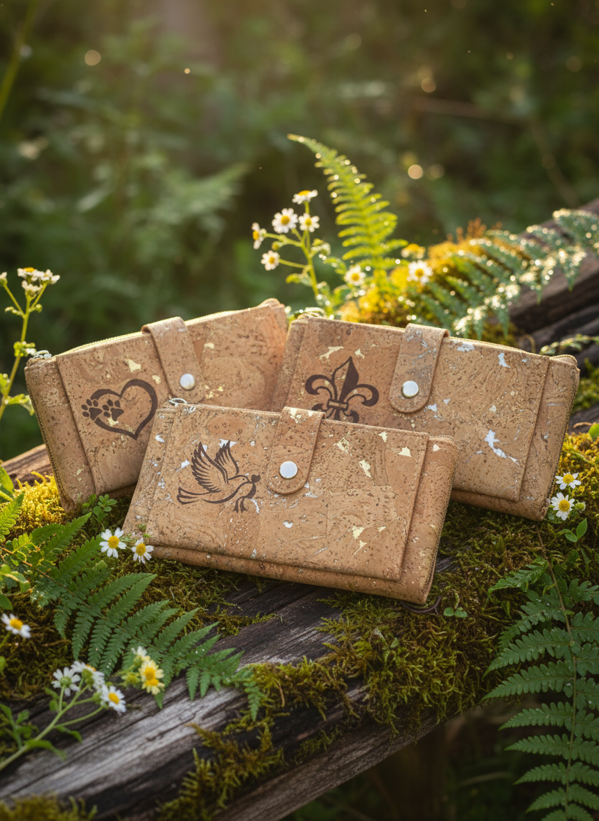 Gold Fleck Cork Wallets in Nature Scene