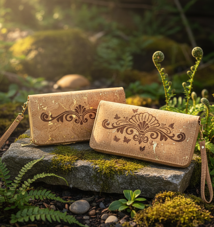 Gold Fleck Cork Wristlet Wallets in Nature Scene