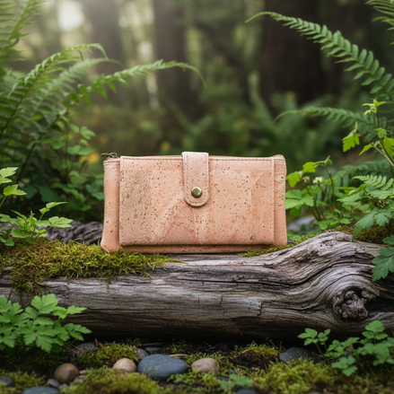 Eco-chic cork women‚Äôs long wallet and card holder made from coffee-bean-infused cork