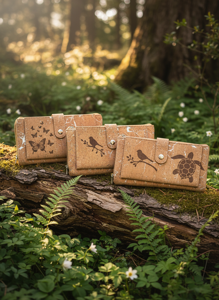 Silver Fleck Cork Wallets in Nature Scene