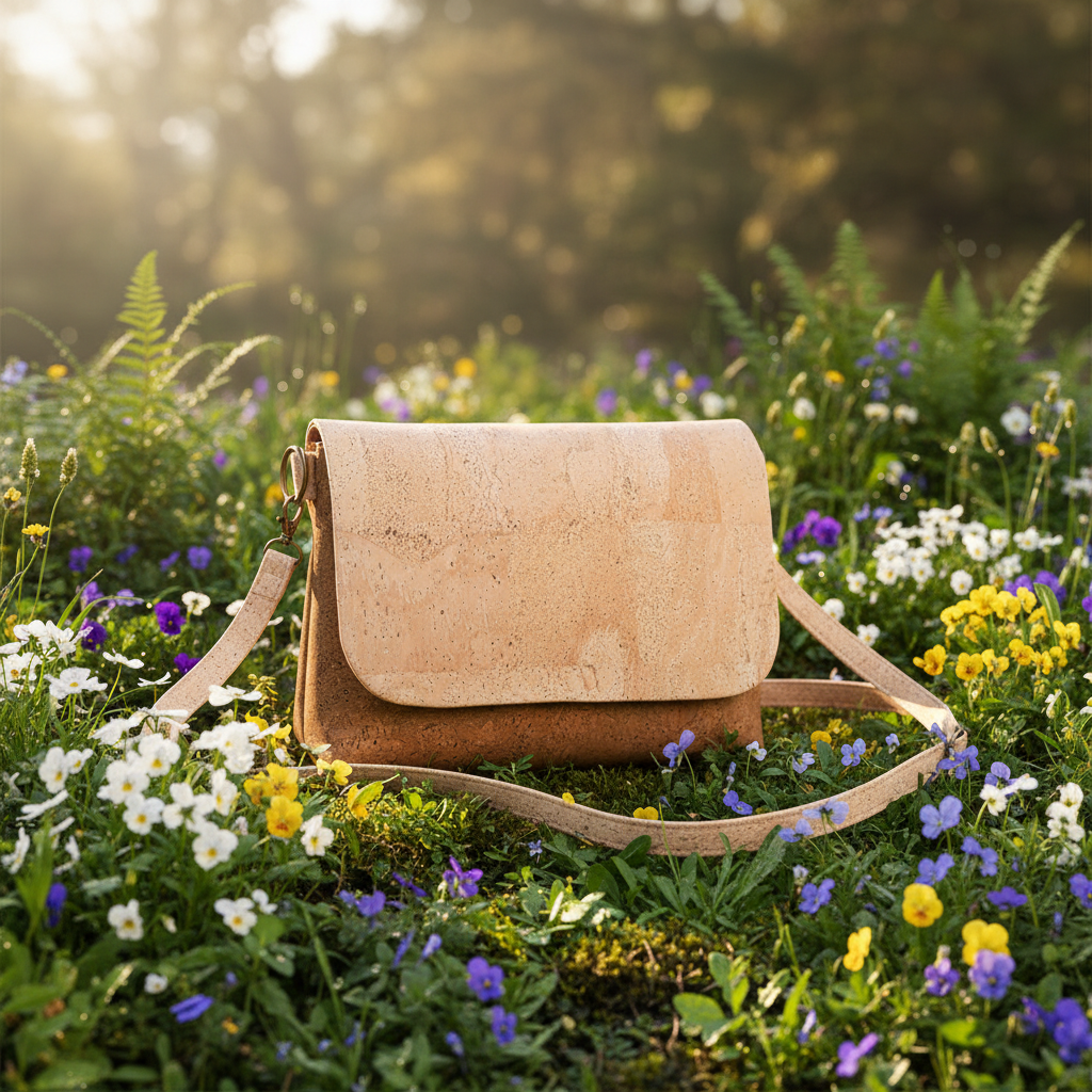 Two-tone cork crossbody bag in nature